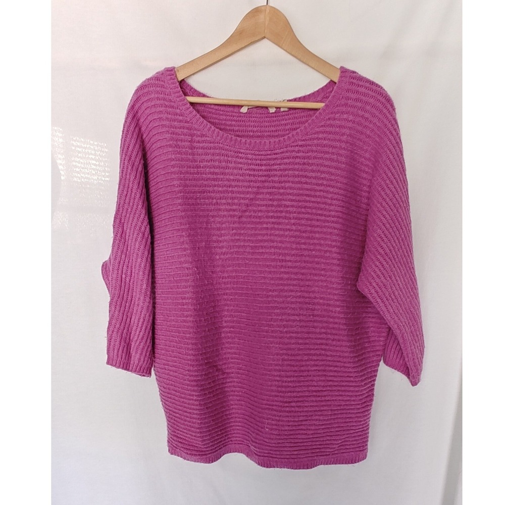 Soft Surroundings Sweater Pink Purple Ribbed Dolman Sleeve Cotton Blend Knit L